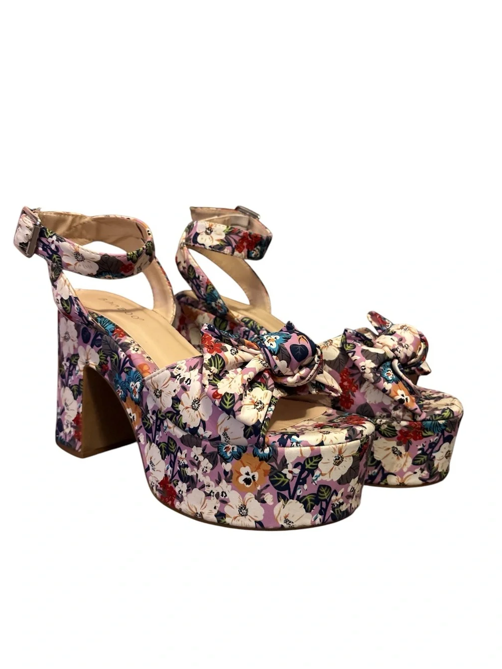BAMBOO Floral Platform Ankle-Strap Heels 7